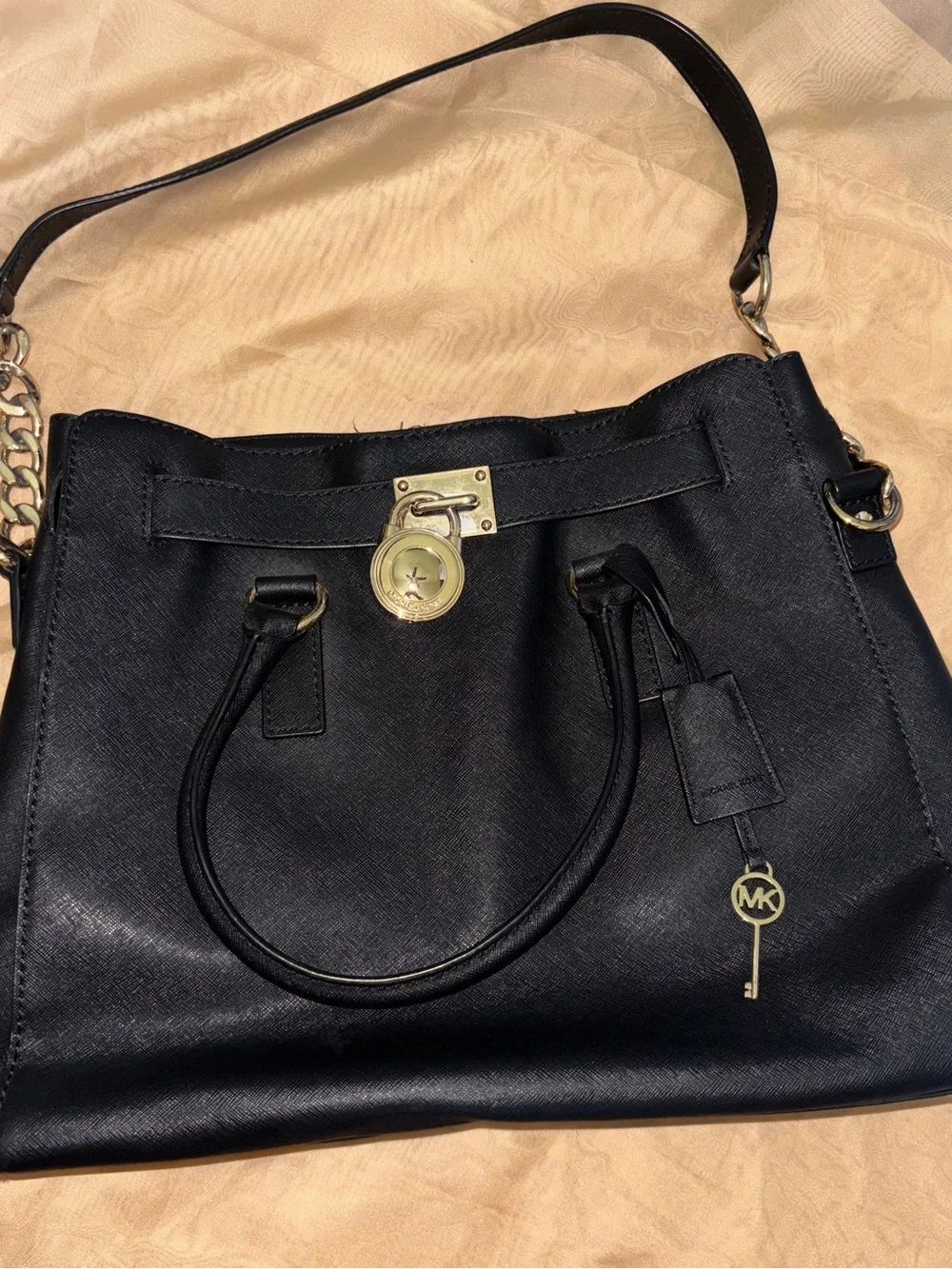 Michael Kors Black Saffiano Satchel with Gold Hardware